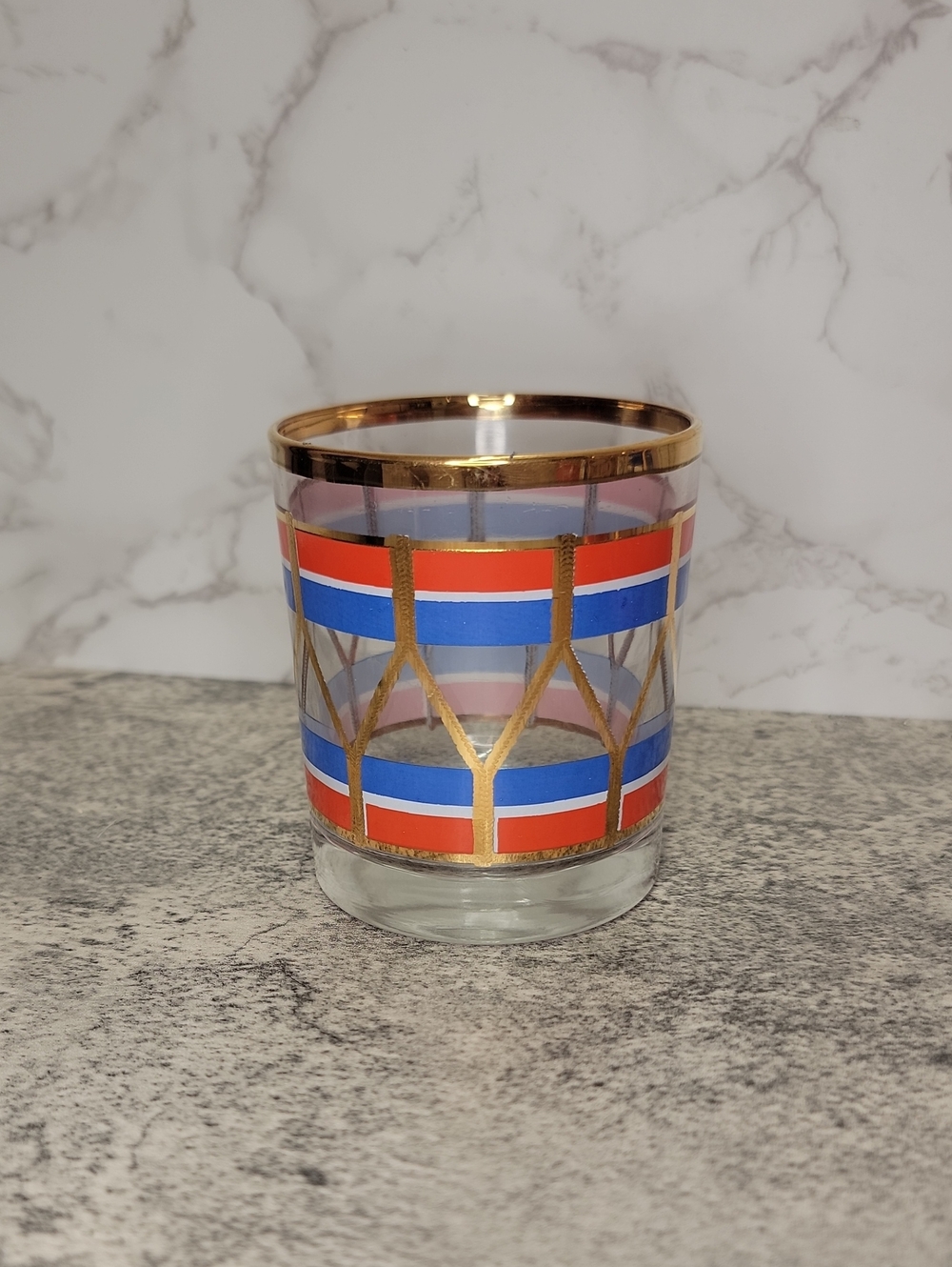 Vintage Fabrico Red and Blue Gold Rim Rocks Glasses Set of Four - Picture 4 of 9